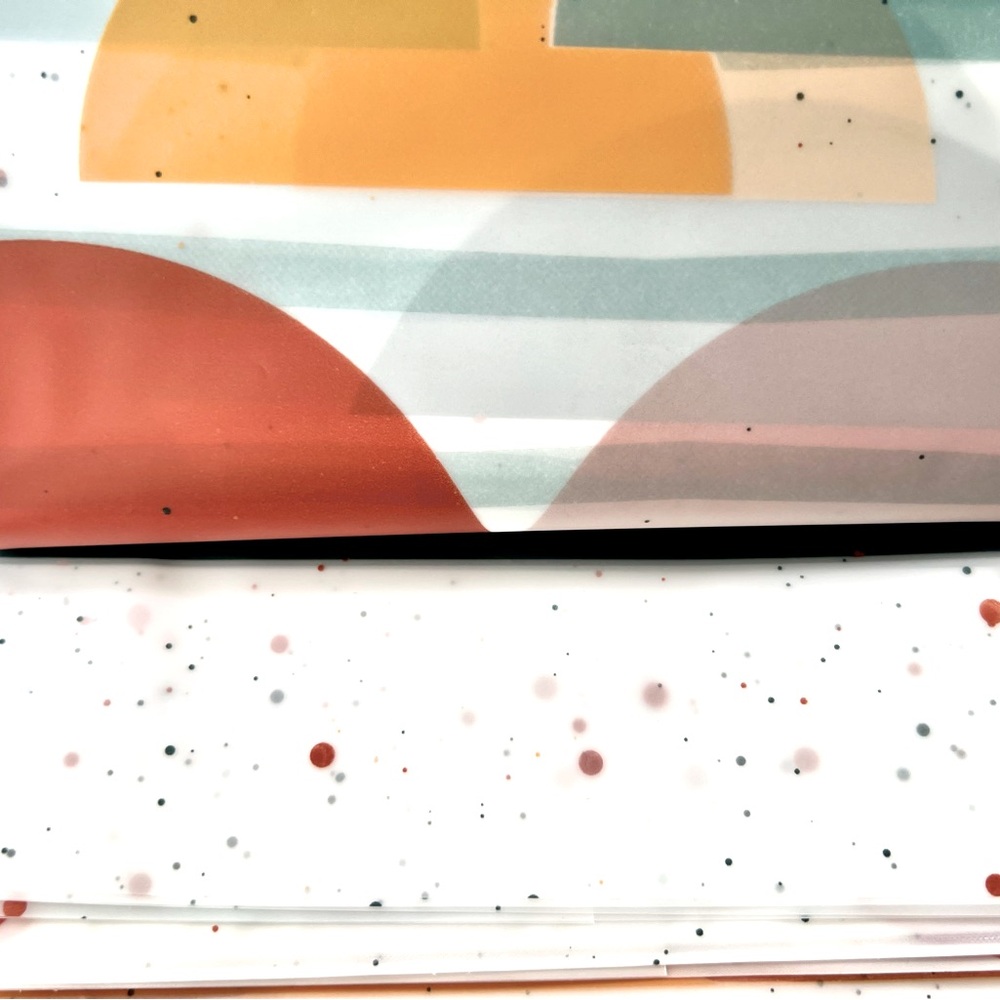 Serenity Splash Geometric Peva Shower Curtain Golden Yellow Blue Rust Red Spa